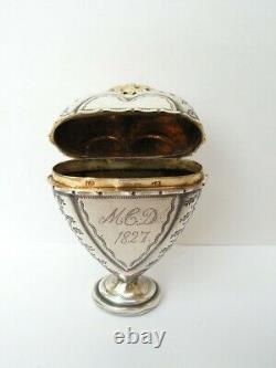 Ancienne Vinaigrette Argent Vermeil Forme Coeur Et Couronne Antique Silver Box