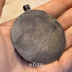 Ancienne amulette pendentif romaine en argent massif 2 visages rois