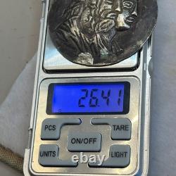 Ancienne amulette pendentif romaine en argent massif 2 visages rois