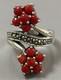 Ancienne Bague Argent Corail Toi & Moi Bague Argent Massif Marcassites T57