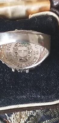 Ancienne bague chevalière vintage 1938-s argent massif George VI taille US 9