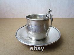 Ancienne belle tasse en argent massif poinçons Minerve tête d'animal fantastique