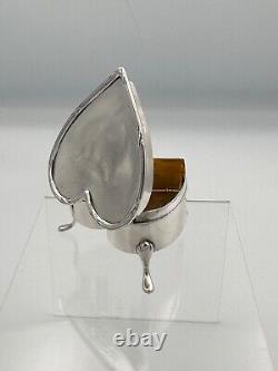 Ancienne boite a poudre argent massif en forme de coeur Birmingham Anglais 19e