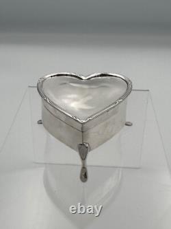 Ancienne boite a poudre argent massif en forme de coeur Birmingham Anglais 19e