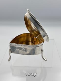 Ancienne boite a poudre argent massif en forme de coeur Birmingham Anglais 19e