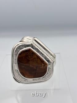 Ancienne boite à priser tabatière argent massif 18 ème couvercle Pierre agate