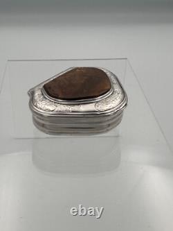 Ancienne boite à priser tabatière argent massif 18 ème couvercle Pierre agate