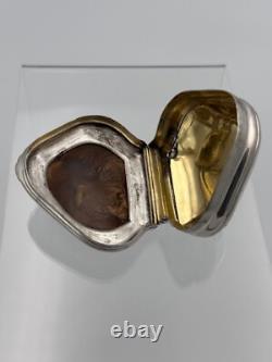 Ancienne boite à priser tabatière argent massif 18 ème couvercle Pierre agate