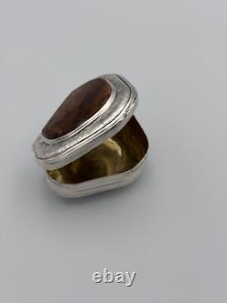 Ancienne boite à priser tabatière argent massif 18 ème couvercle Pierre agate