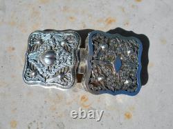 Ancienne boîte argent massif poinçon Lion anglais antique silver box décor coeur