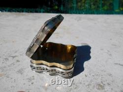 Ancienne boîte argent massif poinçon Lion anglais antique silver box décor coeur