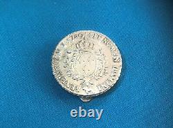 Ancienne boite ronde en argent massif écu de 1780 Piece de monnaie Louis XVI