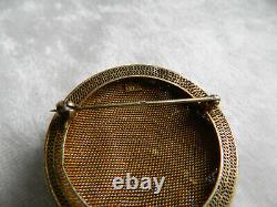 Ancienne broche en argent massif or émail cabochon Chinese silver brooch enamel
