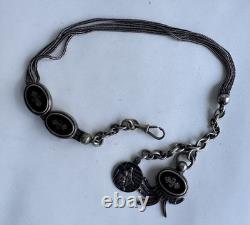 Ancienne châtelaine chaîne montre gousset catholique religieux argent massif XIX