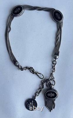 Ancienne châtelaine chaîne montre gousset catholique religieux argent massif XIX