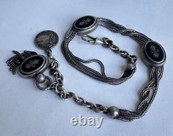 Ancienne châtelaine chaîne montre gousset catholique religieux argent massif XIX