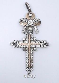 Ancienne croix d'Yvetot argent massif et pierre du Rhin Normandie XIXe