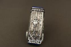 Ancienne et Rare Boite Allumettes en Argent Massif et Lapis Lazuli Brevete