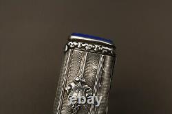 Ancienne et Rare Boite Allumettes en Argent Massif et Lapis Lazuli Brevete