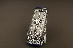 Ancienne et Rare Boite Allumettes en Argent Massif et Lapis Lazuli Brevete