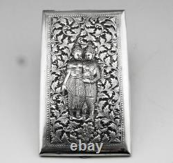 Ancienne étui à cigarettes en argent massif Asie Cambodge Indochine 85.8grs