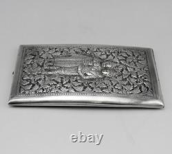 Ancienne étui à cigarettes en argent massif Asie Cambodge Indochine 85.8grs