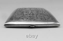 Ancienne étui à cigarettes en argent massif Asie Cambodge Indochine 85.8grs