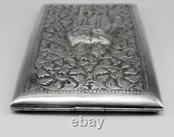 Ancienne étui à cigarettes en argent massif Asie Cambodge Indochine 85.8grs