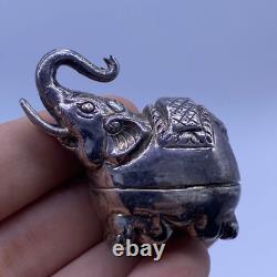 Ancienne figurine éléphant de cérémonie moghol indien en argent massif XVIIIe