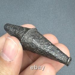 Ancienne perle romaine unique en argent massif avec dessins