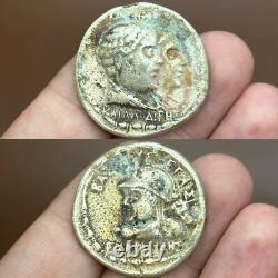 Ancienne pièce de monnaie en argent massif tétradrachme du roi grec-bactrien