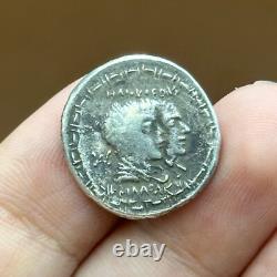 Ancienne pièce de monnaie gréco-bactrienne Eucratides I en argent massif AR t