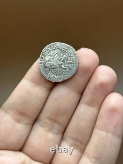 Ancienne pièce de monnaie gréco-bactrienne Eucratides I en argent massif tétr