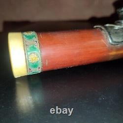 Ancienne pipe en bambou et argent massif C. 1900 Chine Indochine L47cm ancienne