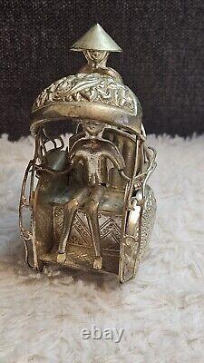 Ancienne pousse-pousse, chinois / Chine, en argent, fait main / artisanal 61g