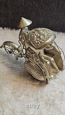Ancienne pousse-pousse, chinois / Chine, en argent, fait main / artisanal 61g