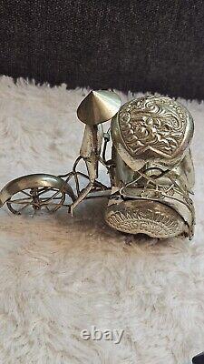 Ancienne pousse-pousse, chinois / Chine, en argent, fait main / artisanal 61g