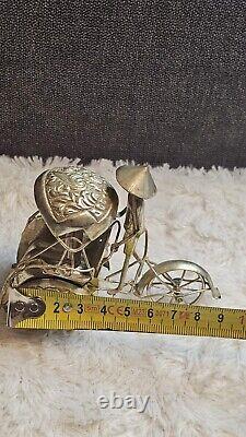 Ancienne pousse-pousse, chinois / Chine, en argent, fait main / artisanal 61g