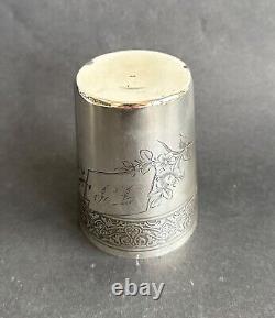Ancienne timbale argent massif sterling silver décor floral style empire minerve