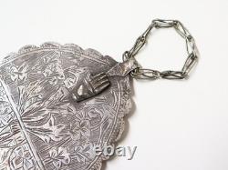 Ancienne très belle Khamsa Etoilée Talisman Berbère en argent massif Ethnique Ma