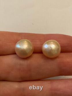 Anciennes Boucles D'oreilles Argent Massif Énorme Perle Rose Naturelle