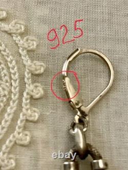 Anciennes Boucles D'oreilles Argent Massif Enorme Rubis Naturel Sculpté