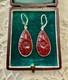 Anciennes Boucles D'oreilles Argent Massif Goutte Cornaline Sculpt&eacute;e