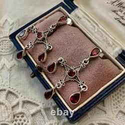 Anciennes Boucles D'oreilles Argent Massif Grenats Design Createur