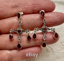 Anciennes Boucles D'oreilles Argent Massif Grenats Design Createur