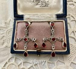 Anciennes Boucles D'oreilles Argent Massif Grenats Design Createur