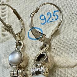 Anciennes Boucles D'oreilles Argent Massif Intaille Onyx Et Perle