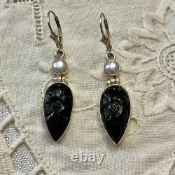 Anciennes Boucles D'oreilles Argent Massif Intaille Onyx Et Perle