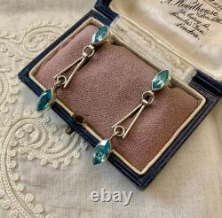 Anciennes Boucles D'oreilles Argent Massif Topazes Bleues Art Déco