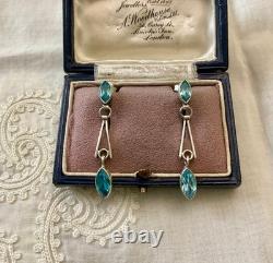 Anciennes Boucles D'oreilles Argent Massif Topazes Bleues Art Déco